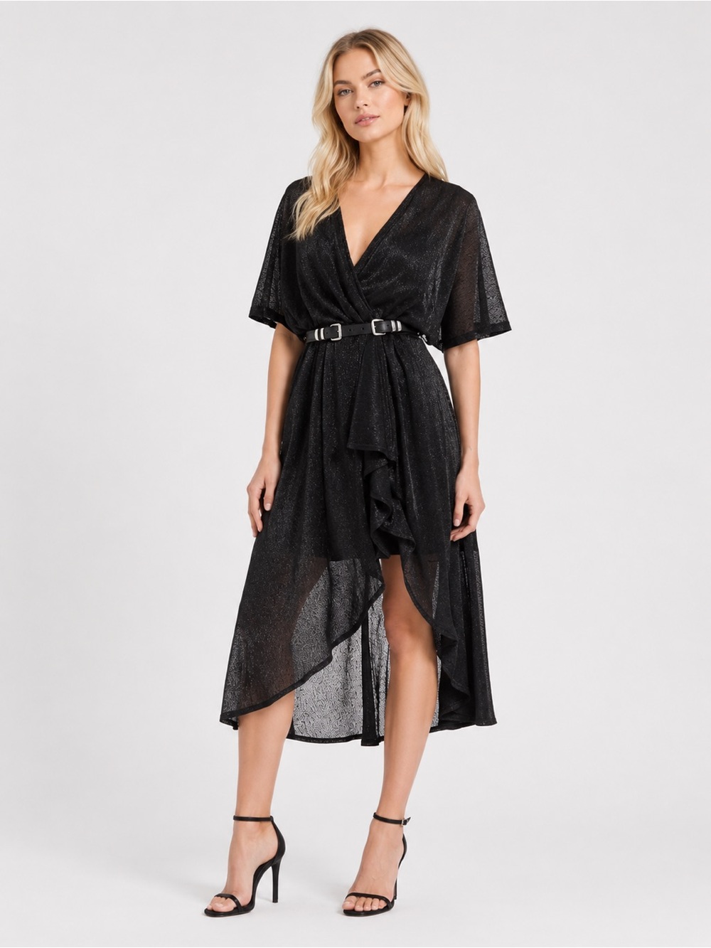 The Kooples Shimmering Black High Low Dress EU 1/US Small